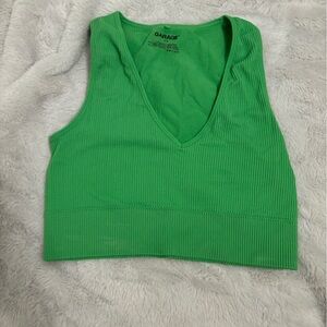 Green Ribbed Garage Plunge Tank top- size small